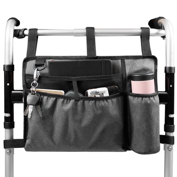 Lzvxtym Walker Bag with Cup Holder Large Capacity Folding Storage Bag Elderly Handicapped Mobility Walker Bag,1Pcs,Polyester