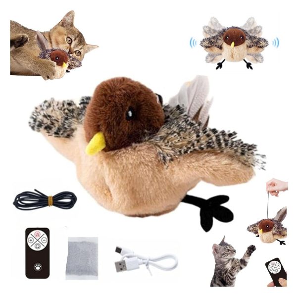 Keyohome Cat Toys,Flapping Wings Sparrow,Chirping Bird Interactive Catnip Toy for Kitten or Small Dogs,Touch Activated,Rechargeable