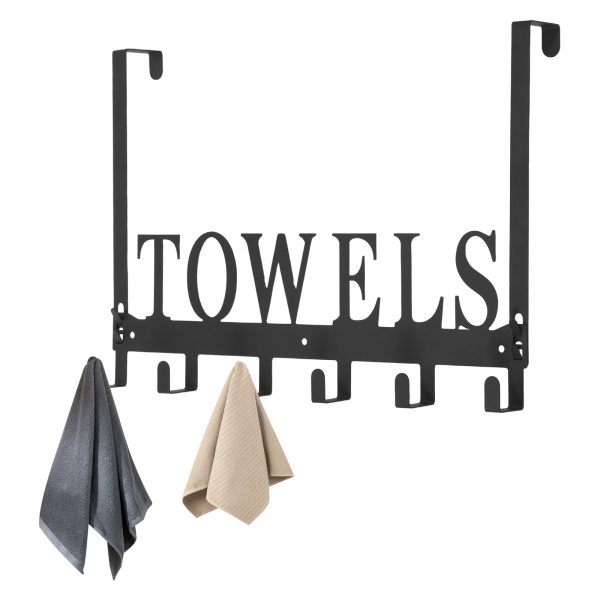 Lzvxtym Over The Door Hooks - Heavy Duty Towel Rack with 6 Hooks for Bedroom, Bathroom, Kitchen - Holds Towels, Bags, Coats, Hats - Black