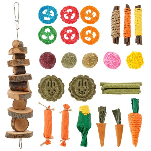 Lzvxtym Rabbit Chew Toys,Pet Bunny Tooth Chew Toys,Organic Natural Wood Grass Ideal for Bunny, Chinchilla,Guinea Pigs,Hamsters Teeth Grinding,28Pcs
