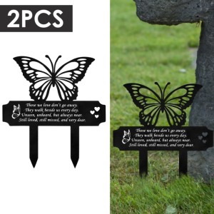 NUAHRHY 2pcs Butterfly Memorial Stakes Metal Memorial Grave Markers Waterproof Memorial Plaques Sympathy Grave Plaque Decorations for Outdoors Garden Yard Decor 28x25cm