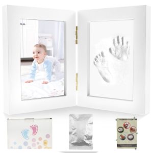 Pluokvzr Baby Footprint Kit,Newborn Footprint Frame,Wooden Newborn Keepsake Frame,Diy Baby Hand Print Kit for Boys Girls,White
