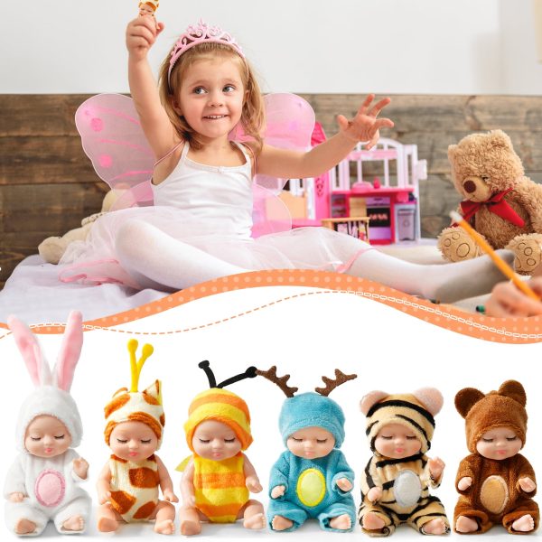 Keyohome 6Pcs Mini Baby Dolls,4" Newborn Dolls Gift Set,Cute Reborn Baby Dolls Toys for Kids 3+,with Animal Clothes - Image 8