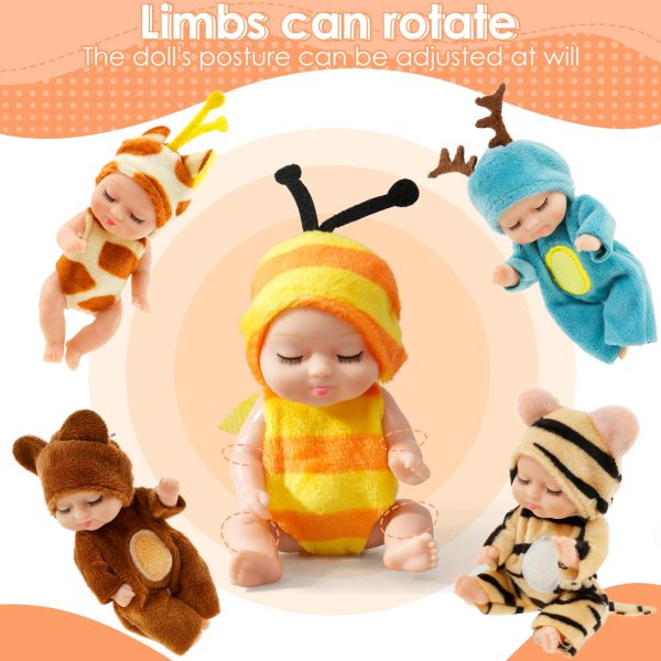 Keyohome 6Pcs Mini Baby Dolls,4" Newborn Dolls Gift Set,Cute Reborn Baby Dolls Toys for Kids 3+,with Animal Clothes - Image 6