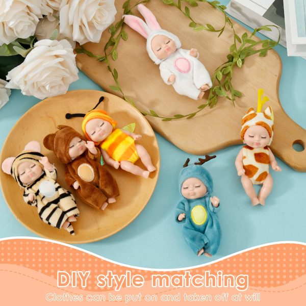 Keyohome 6Pcs Mini Baby Dolls,4" Newborn Dolls Gift Set,Cute Reborn Baby Dolls Toys for Kids 3+,with Animal Clothes - Image 5