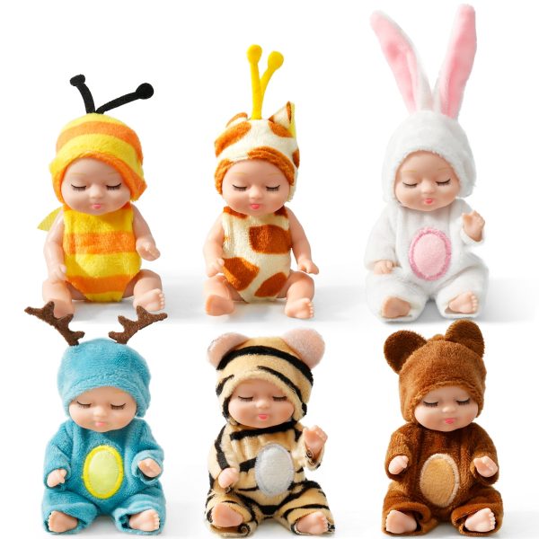 Keyohome 6Pcs Mini Baby Dolls,4" Newborn Dolls Gift Set,Cute Reborn Baby Dolls Toys for Kids 3+,with Animal Clothes - Image 4