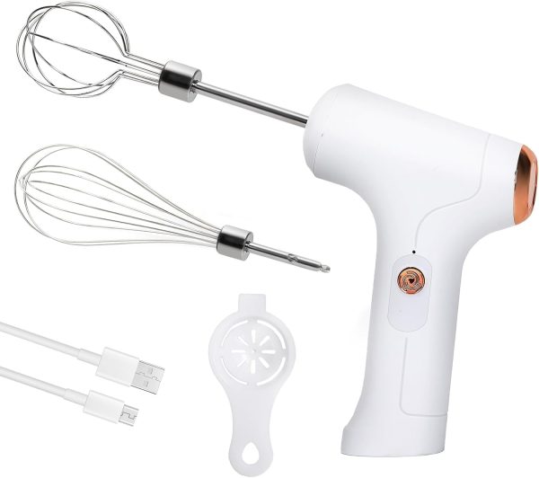 Wekvgz Electric Egg Beater Cordless Handheld Electric Whisk 3 Speed Adjustable Kitchen Baking Mixer Automatic Household Whisk with 2 Detachable Mixing Head for Eggs Baking