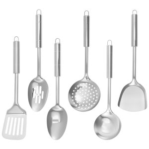Qenwkxz 6 Pcs Cooking Utensils Set Stainless Steel Kitchen Utensil Set Heat Resistant Wok Utensils Set Versatile Kitchen Cooking Utensils Set for Home Kitchen Cooking