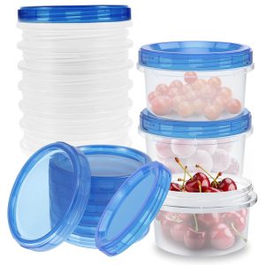 Qenwkxz 10PCS Food Storage Freezer Storage Containers Plastic Small Food Container Stackable Travel Soup Bowl with Sealing Lid Microwave Safe for Refrigerator 3.74*3.74*2.68in Blue