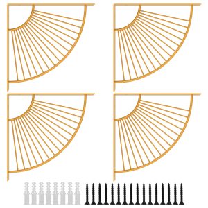 Qenwkxz 4Pcs Wall Mounted Floating Shelf Bracket 7.8 Inch Decorative Carbon Steel Gold Shelf Support Bracket Heavy Duty Each Hold Up to 110lbs for Wall