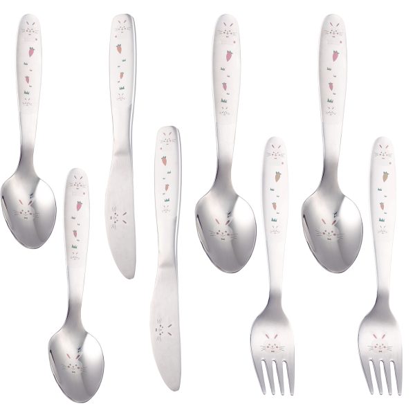 Qenwkxz 8Pcs Stainless Steel Children Cutlery Set Comfortable Grip Children Tableware Set with Printing Easy to Clean for Home School