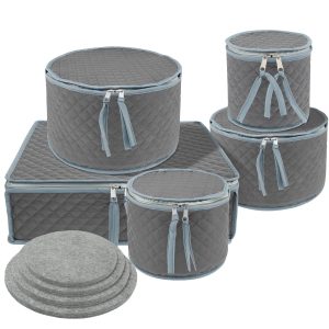 Jokapy China Storage Containers Quilted, 5 Piece Dinnerware Storage Set, Gray