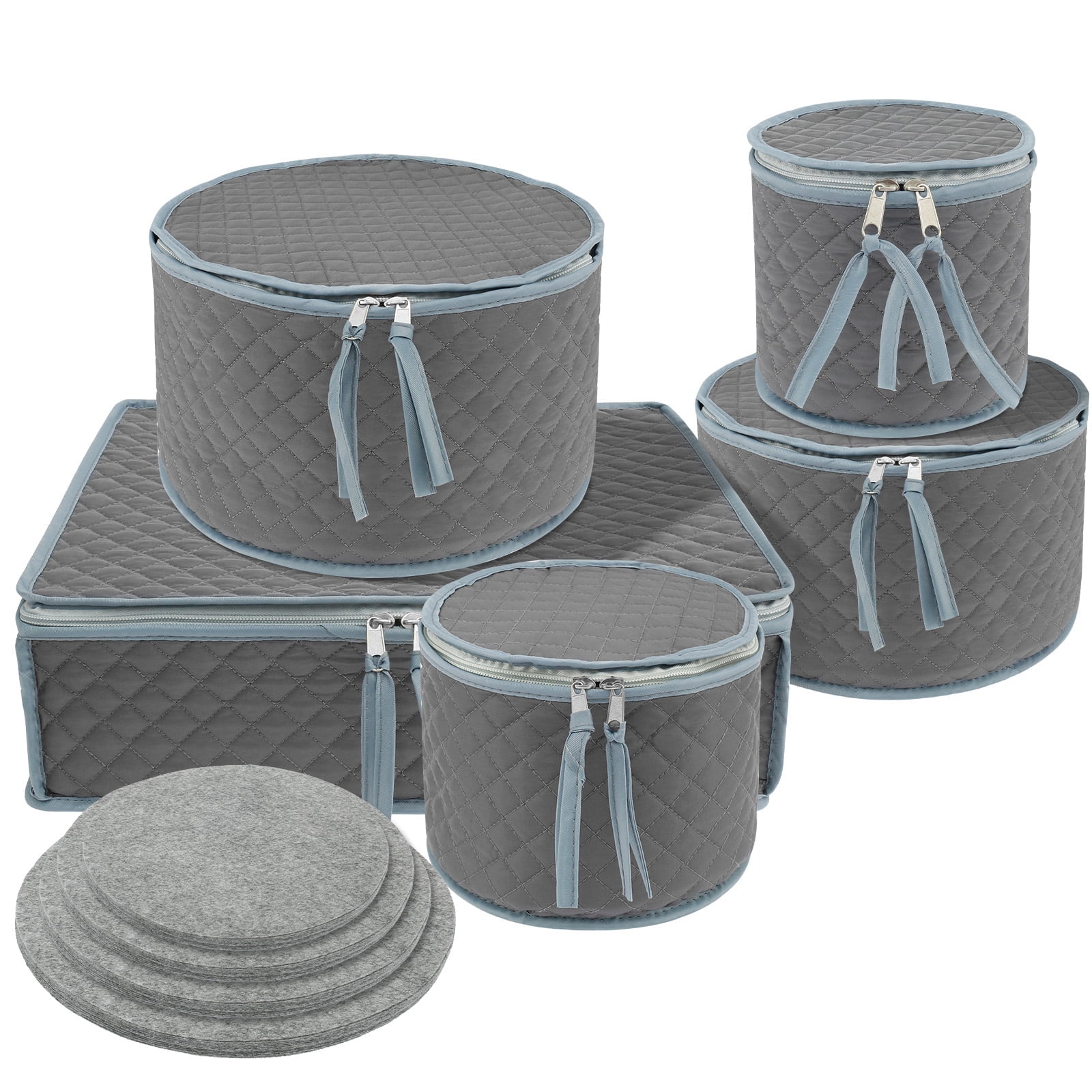 Jokapy China Storage Containers Quilted, 5 Piece Dinnerware Storage Set, Gray