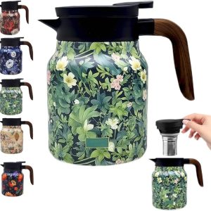 Ihvewuo Stainless Steel Tea Pot Kettle Vintage Flower Pattern Tea Kettle with Infuser Detachable Insulated Teapot Household Tea Kettle Pot 800ml for Home Office