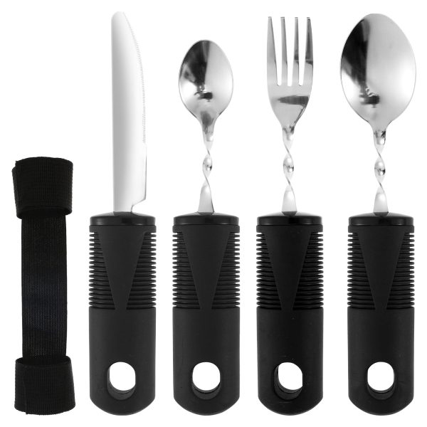 Ihvewuo Adaptive Utensils with Strap Angle Adjustable Weighted Utensils Stainless Steel Adaptive Eating Utensils Ergonomic Built Up Utensils Adaptive Silverware for Hand Tremors Elderly