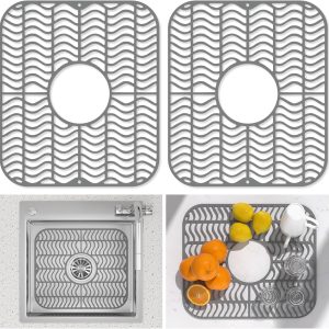 Ihvewuo 2Pcs Sink Protector Mat Nonslip Kitchen Sink Mat Flexible Silicone Drain Pad Silicone Pad with Drain Hole Dishwasher Safe for Kitchen Tableware Dishes