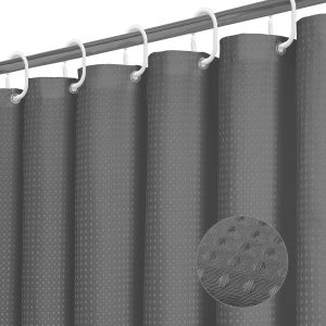 Dznils Waffle Shower Curtain with Hooks, Thick Weighted Fabric Bathroom Curtain, Gray, 72" x 72"