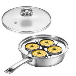 Qenwkxz 4 Cup Egg Poacher Pan Stainless Steel Evenly Heated Poached Egg Maker Pot Easy to Release Steamed Pudding Cooker for Cooking