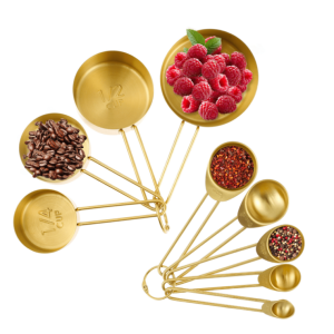 Qenwkxz 9PCS Gold Measuring Cups and Spoons Set Kitchen Gadgets for Cooking & Baking Stackable Measure Cups and Spoons Set Versatile Measuring for Cooking and Baking in the Kitchen
