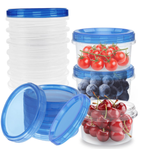 Qenwkxz 10PCS Plastic Freezer Food Storage Containers, Stackable Travel Soup Bowls with Sealing Lids, Microwave/Fridge Safe, Blue, 3.74x3.74x2.68in