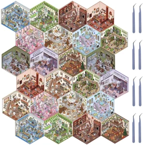 Ikoopy DIY 3D House Stickers 2 Set Fun DIY Stickers Scene Make Your Own Warm Home Cute Cartoon Animal Decals for Adult Relief Stress Pass The Time