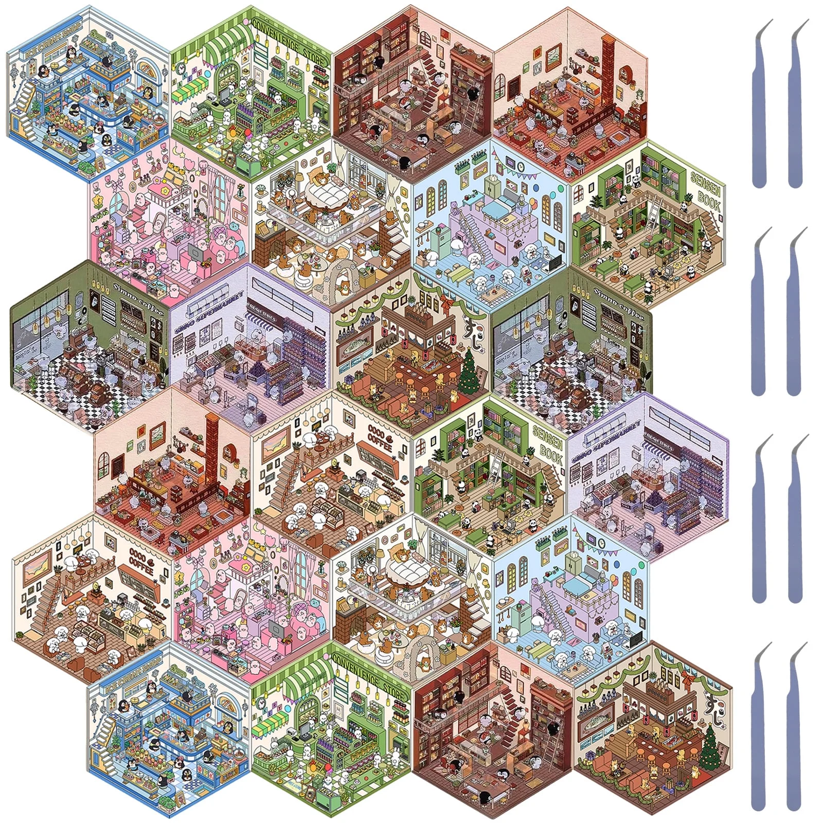 Ikoopy DIY 3D House Stickers 2 Set Fun DIY Stickers Scene Make Your Own Warm Home Cute Cartoon Animal Decals for Adult Relief Stress Pass The Time