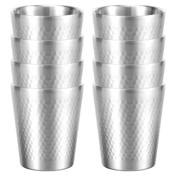 Ikoopy 8Pcs 304 Stainless Steel Cup 300ml Stackable Double Wall Metal Cup Vacuum Insulated Water Tumbler Metal Coffee Mug Travel Cup Beverage Cup Dishwasher Safe for Coffee Tea Milk