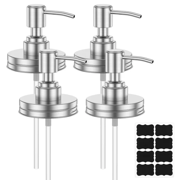 Ihvewuo 4Pcs Stainless Steel Soap Dispenser Pump Lid for Regular Mouth Versatile Rust Resistant Lotion Dispenser Pump Lid for Kitchen Bathroom