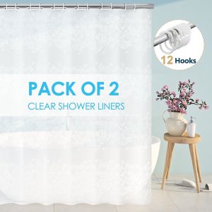 Dznils Blue Floral Fabric Shower Curtain, Modern Watercolor Bathroom Curtain with Hooks, 72" x 72"