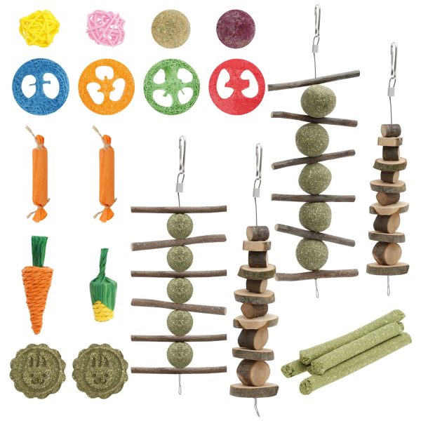 Lzvxtym Rabbit Chew Toys,Pet Bunny Tooth Chew Toys,Organic Natural Wood Grass Ideal for Bunny, Chinchilla,Guinea Pigs,Hamsters Teeth Grinding,23Pcs