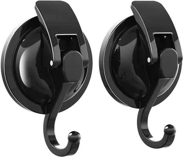 Wekvgz Socont Removable Suction Cup Hooks (2 Pack), Black Heavy Duty Vacuum Shower Hooks, Powerful Wreath Hanger for Bathroom Restroom Kitchen