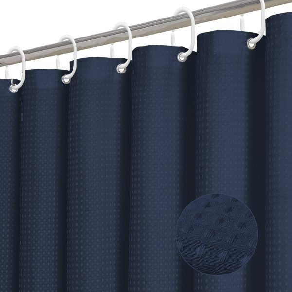 Dznils Waffle Shower Curtain with Hooks, Thick Weighted Fabric Bathroom Curtain, Navy Blue, 72" x 72"