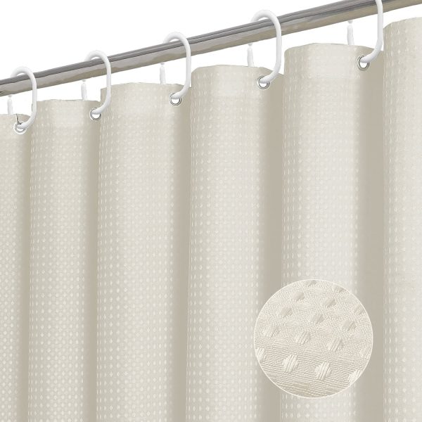 Dznils Waffle Shower Curtain with Hooks, Thick Weighted Fabric Bathroom Curtain, Ivory, 72" x 72"