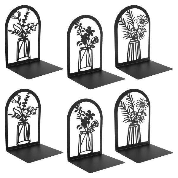Keyohome Metal Bookends,6Pcs Decorative Flower Hollow Book Ends,Non Skid Book Holders,Shelf Decor for Home School Office
