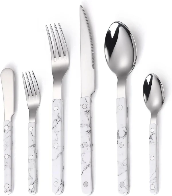 Ihvewuo 6Pcs Stainless Steel Flatware Set with Rivets Silverware Utensils Cutlery Set with Steak Knife Fork and Spoon for Home Kitchen