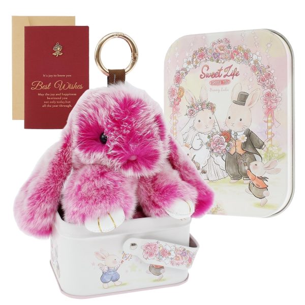Keyohome Bunny Key Chain Portable Keychain With Exquisite Box Soft Fluffy Bunny Keychain Portable Fluffy Rabbit Key Chain Versatile Bunny Pompom Key Chain for Women
