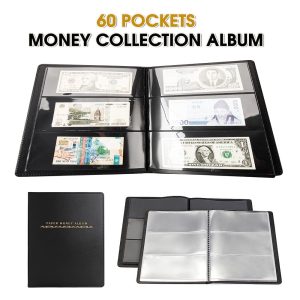 Lzvxtym Money Collection Album 60-Pocket Paper Money Album Coin Collection Holder Album Leather Coin Currency Album Book Gift for Collectors