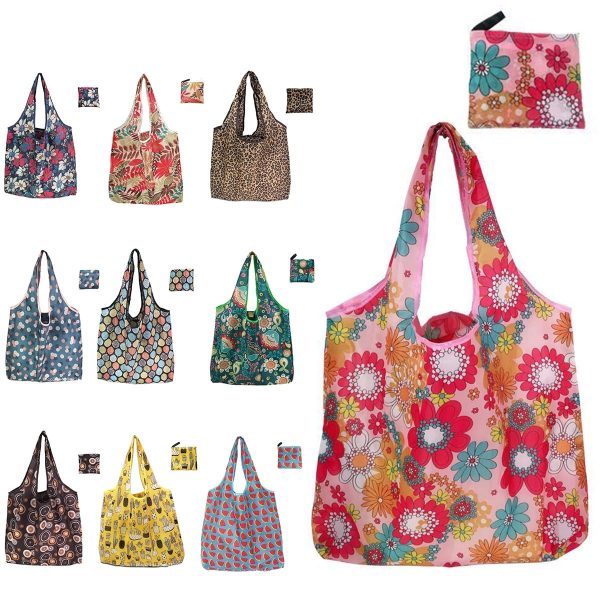 Keyohome Grocery Bags Reusable and Foldable Shopping Bags,23.6x18.1x3.1 inches,10Pcs,Polyester,Colorful