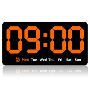 Lzvxtym Digital Wall Clock 8.5 inch Display LED Alarm Clock 3 Levels Brightness Wall Clock,with Date Week Temperature,Orange