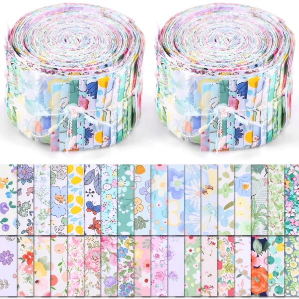 Wekvgz 80Pcs Cotton Quilting Fabric Soft Colorful Printed Sewing Fabric Multipurpose Pre Cut Strips 40 Floral Prints for DIY Handmade Crafting