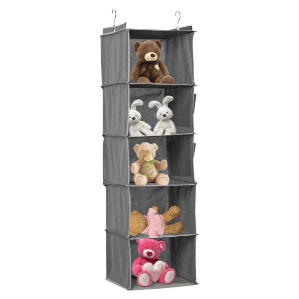 Ihvewuo 5/6 Shelf Hanging Storage Shelf with 2 Side Pockets and 2 Hooks Foldable Hanging Closet Organizer for Clothes and Accessories