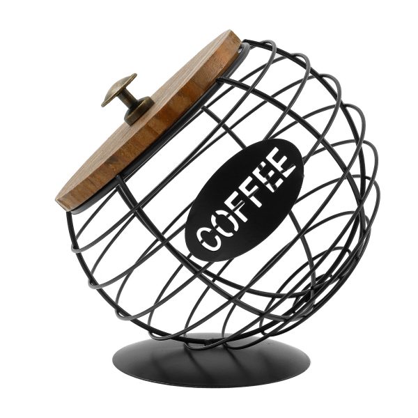 Tzdxfgl Coffee Pod Holders Basket with Wood Lid, Large Capacity K Cup Holder for Counter, Black
