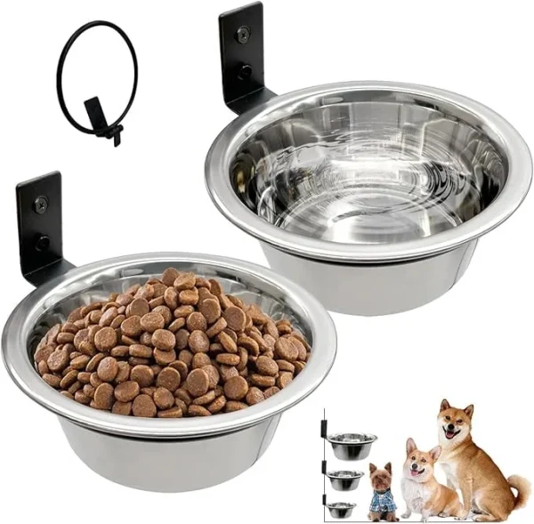 Wekvgz 2 Pack Wall Mounted Dog Bowl Foldable Stainless Steel Raised Dog Food and Water Bowls Adjustable Height Wall Mounted Cat Food Bowls for Pets Dogs Cats