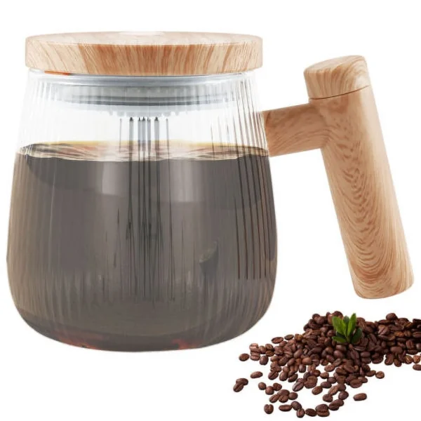 Ihvewuo Self Stirring Mug 400ml Glass Electric Stirring Mug Battery Powered Self Mixing Mug High Speed Electric Mixing Cup Portable Self Stirring Coffee Mug with Handle Clear Auto for Coffee Milk