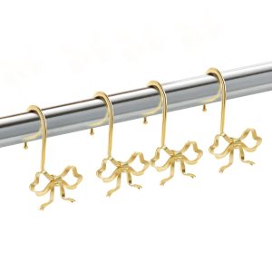 Dznils Bow Shower Curtain Hooks Rings, Rustproof Metal Shower Hooks, Set of 12, Gold