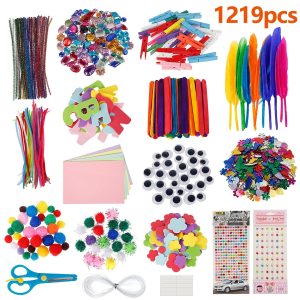 Keyohome 1219Pcs DIY Art Craft Kit Craft Art Supply Set Included Pipe Cleaners Feather Foam Flowers Letters Sticker