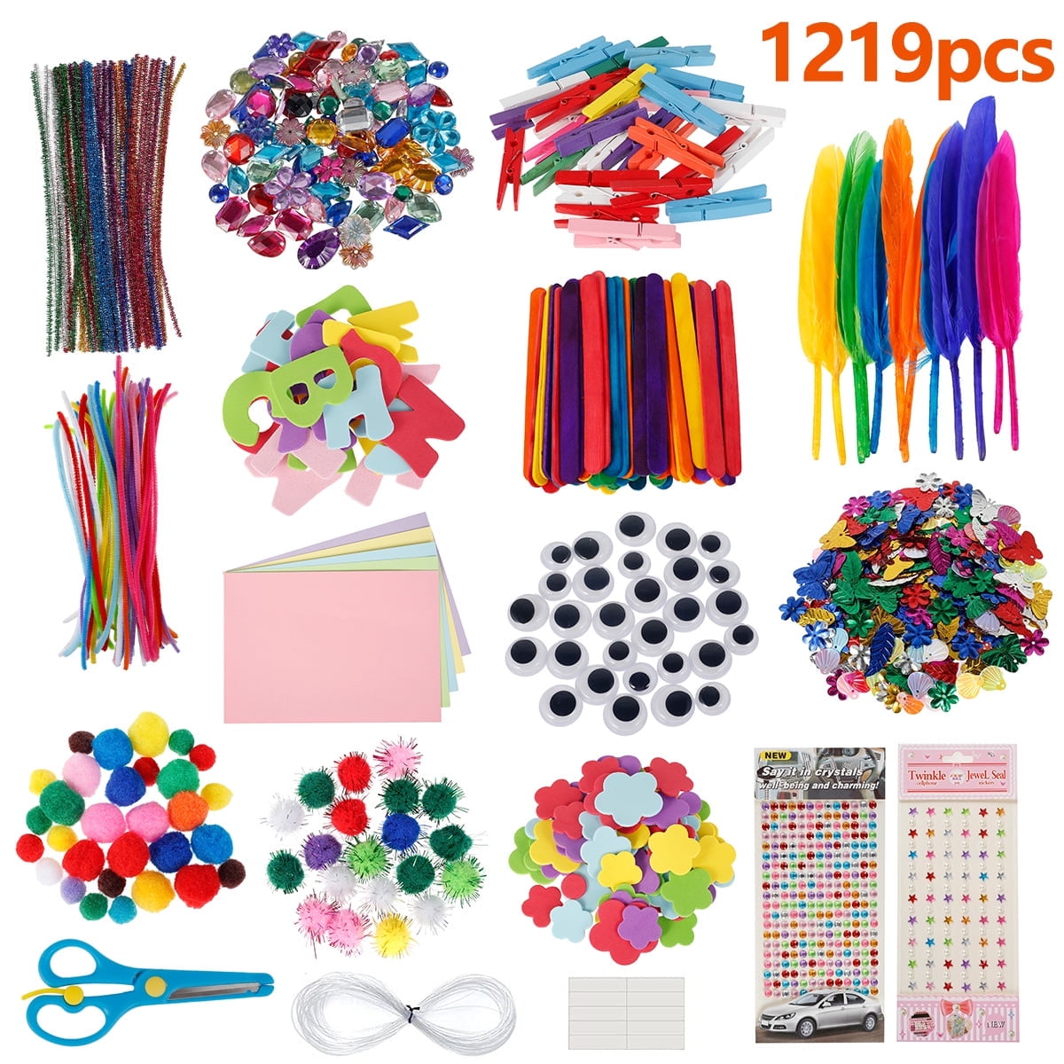 Keyohome 1219Pcs DIY Art Craft Kit Craft Art Supply Set Included Pipe Cleaners Feather Foam Flowers Letters Sticker