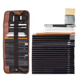 Lzvxtym 30PCS Sketch Charcoal Pencil Eraser Set Art Craft with Pouch for Drawing Sketching
