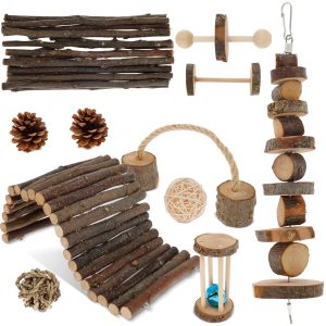 Lzvxtym Hamster Toys Set,Wood Guinea Pig Toys,Hamster Chewing Toy,Fun Toys for Rabbit Guinea Pig Gerbils,11 Pcs