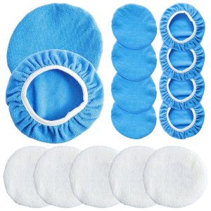 Keyohome 15Pcs Car Polisher Pad Bonnet 9 to 10 Inch Reusable Car Buffing Pads with Microfiber Wax Pads and Woollen Polishing Pad for Car